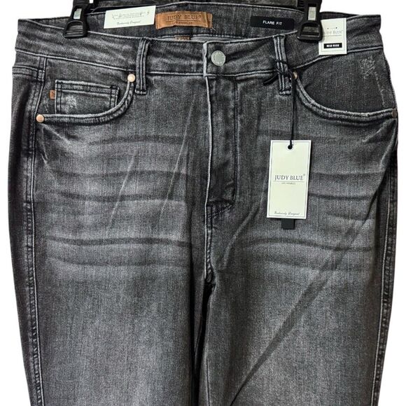 Judy Blue Washed Gray Mid Rise Tummy Control Release Hem Flare Jeans NWT - Picture 9 of 15